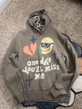 PacSun Olive Graphic Crewneck Hoodie with Skull & Heart Print